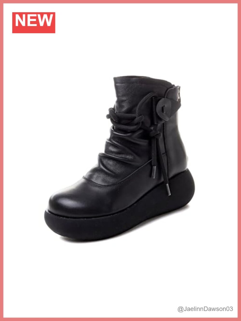 Women Platform Leather Ankle Boots Round Toe High-Top Booties